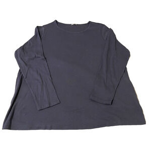Avon 100% Cotton Top Womens Plus Size 3X Long Sleeve Navy Pullover T-Shirt